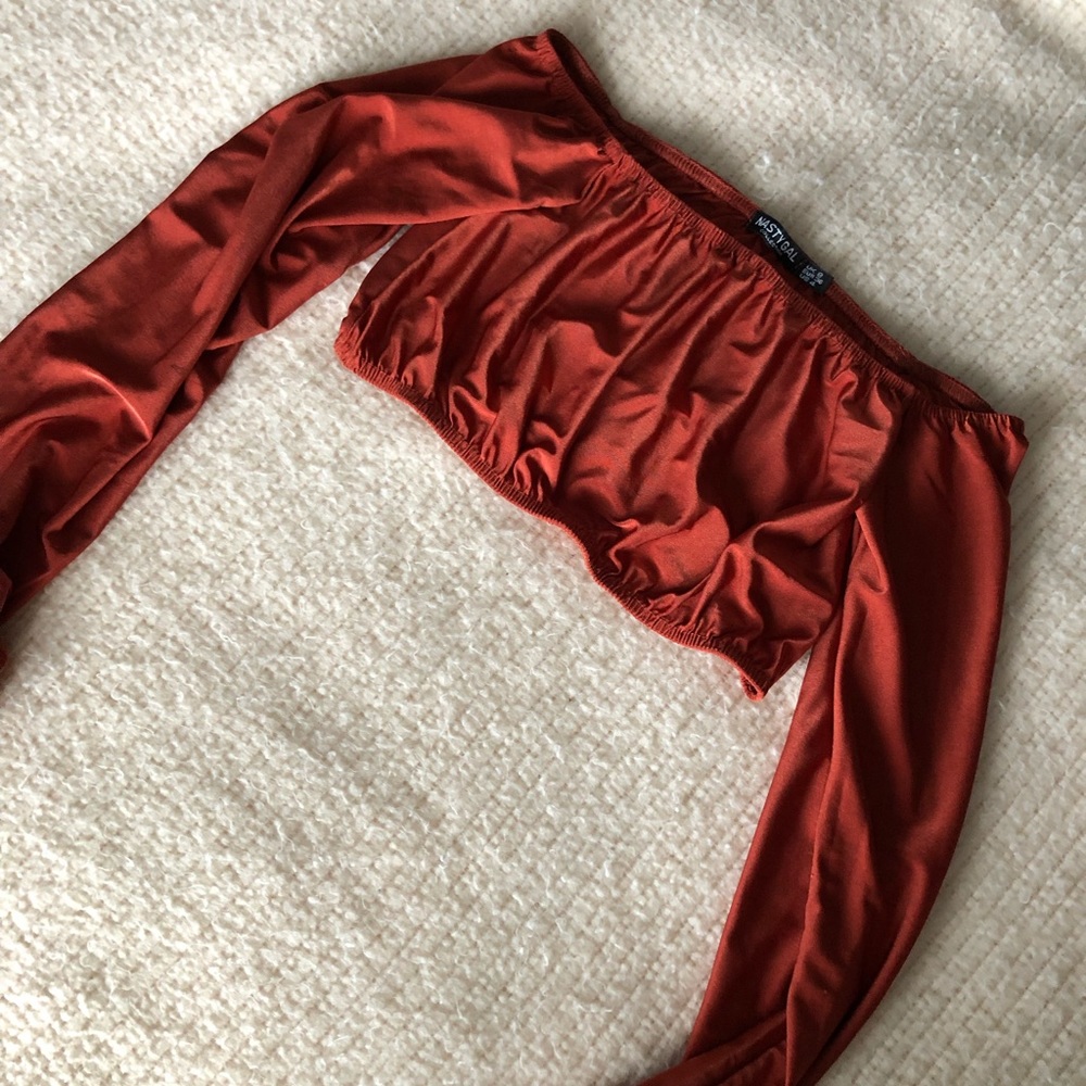 Nastygal burnt orange off shoulder crop top